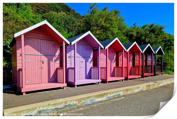 Beach huts on Folkestone seafront Print by Michael Hopes