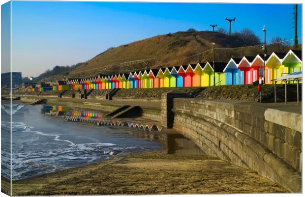 Dawn At Scarborough Beach Huts Canvas Print by Alison Chambers