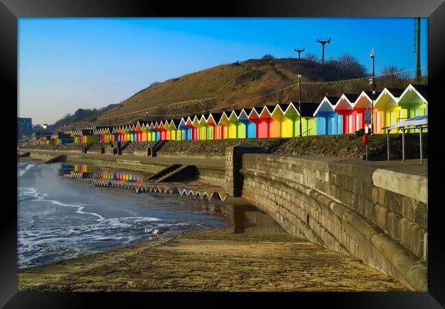 Dawn At Scarborough Beach Huts Framed Print by Alison Chambers
