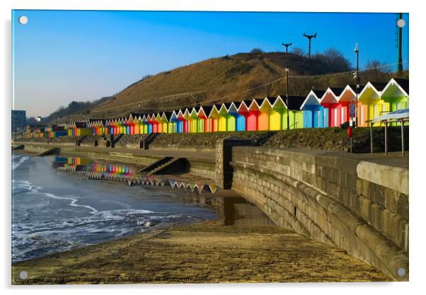 Dawn At Scarborough Beach Huts Acrylic by Alison Chambers