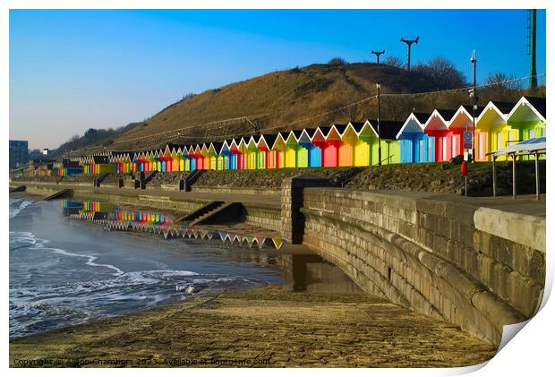 Dawn At Scarborough Beach Huts Print by Alison Chambers