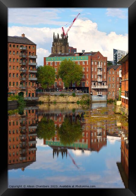 Leeds Calls Landing Reflection Framed Print by Alison Chambers