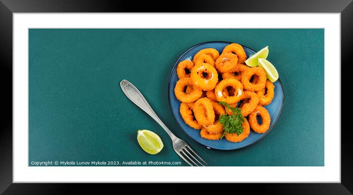 Deep fried squid rings, space for text. Framed Mounted Print by Mykola Lunov Mykola