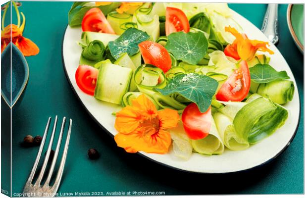 Vegetable salad with nasturtium flowers. Canvas Print by Mykola Lunov Mykola