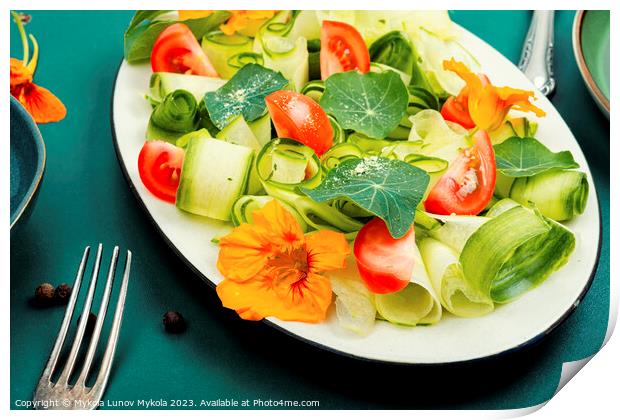 Vegetable salad with nasturtium flowers. Print by Mykola Lunov Mykola