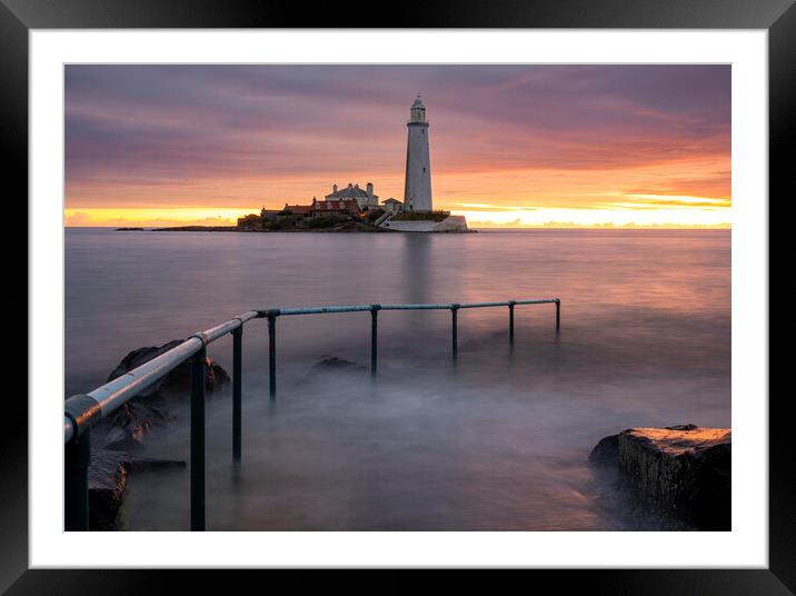 St Marys Lighthouse Sunrise Framed Mounted Print by Steve Smith