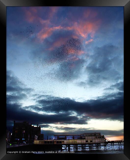 Starling Spectacle Over Aberystwyth Pier Framed Print by Graham Parry