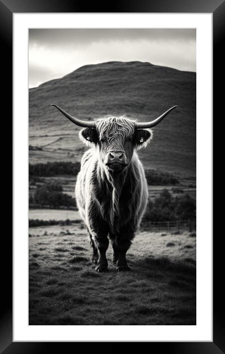A cow standing on top of a grass covered field Framed Mounted Print by Guido Parmiggiani