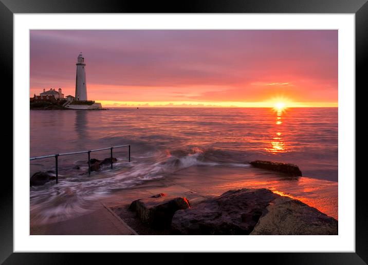 St Marys Lighthouse, Whitley Bay Sunrise Framed Mounted Print by Tim Hill