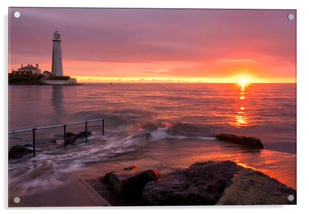 St Marys Lighthouse, Whitley Bay Sunrise Acrylic by Tim Hill