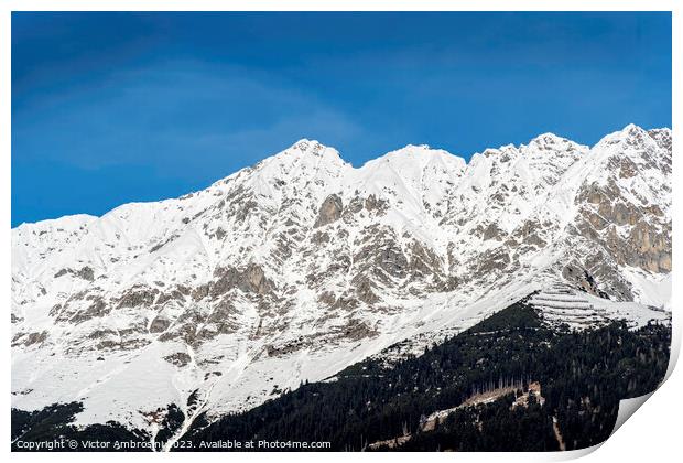 Landscape of snow capped mountains and ski resort  Print by Ambrosini V
