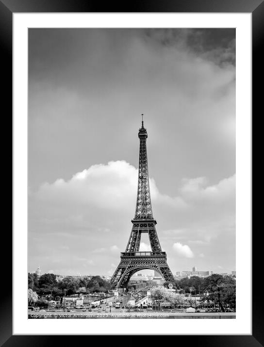 Paris skyline, the Eiffel Tower in black and white Framed Mounted Print by Ambrosini V
