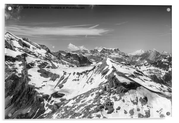 Mont Blanc from the Schilthorn monochrome Acrylic by Graham Moore