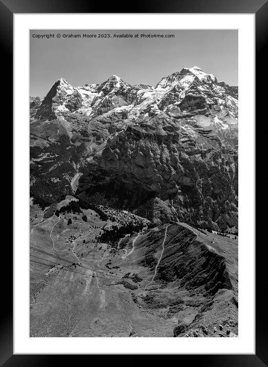 Eiger Monch Jungfrau and Murren from Birg monochrome Framed Mounted Print by Graham Moore