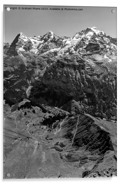 Eiger Monch Jungfrau and Murren from Birg monochrome Acrylic by Graham Moore