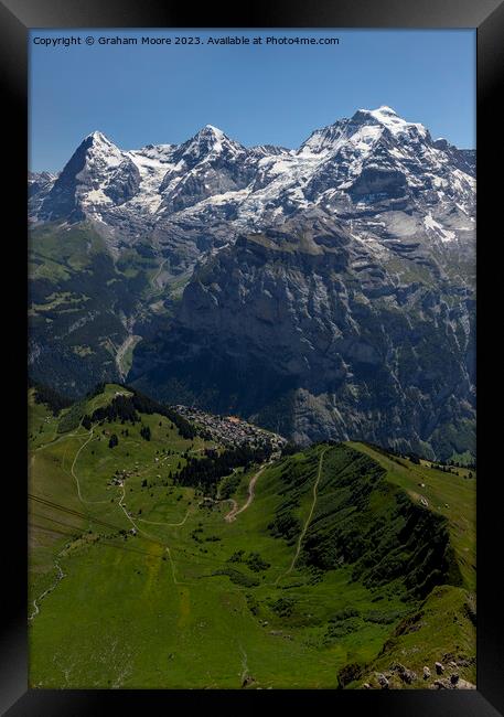 Eiger Monch Jungfrau and Murren from Birg Framed Print by Graham Moore