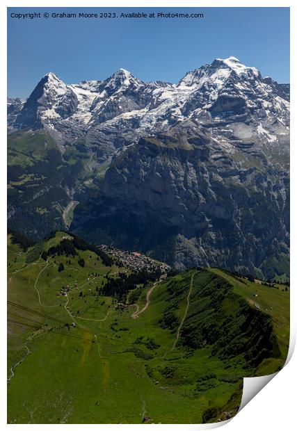 Eiger Monch Jungfrau and Murren from Birg Print by Graham Moore