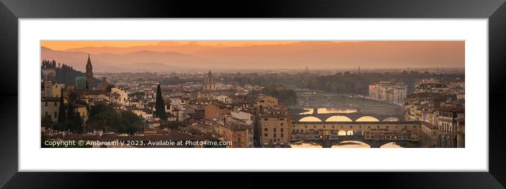 Panoramic sunset view of the River Arno in Florenc Framed Mounted Print by Ambrosini V