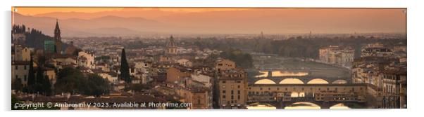 Panoramic sunset view of the River Arno in Florenc Acrylic by Ambrosini V