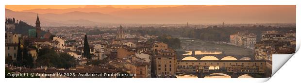 Panoramic sunset view of the River Arno in Florenc Print by Ambrosini V