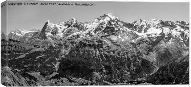Eiger Monch Jungfrau above Murren monochrome Canvas Print by Graham Moore