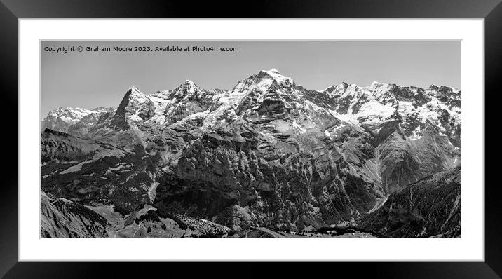 Eiger Monch Jungfrau above Murren monochrome Framed Mounted Print by Graham Moore