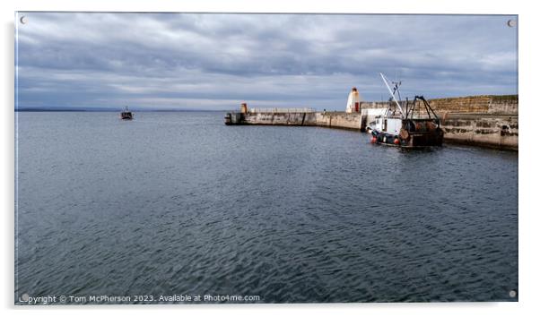 Departure from Bustling Burghead Harbour Acrylic by Tom McPherson