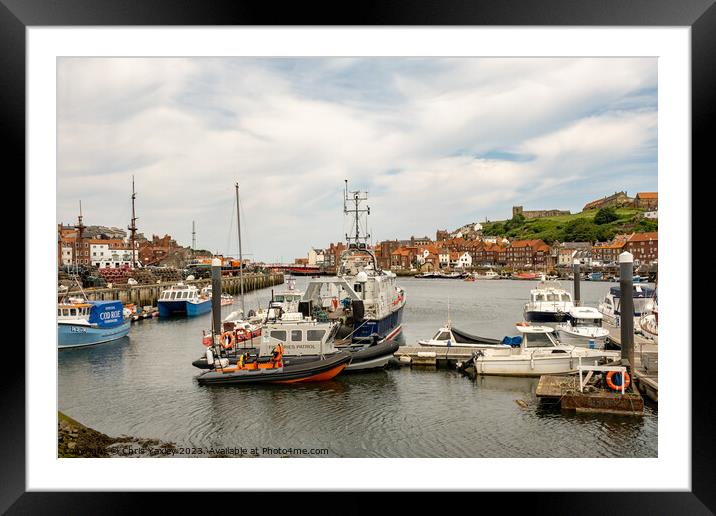 Boats moored up in Whitby marina Framed Mounted Print by Chris Yaxley