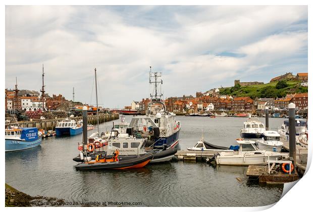 Boats moored up in Whitby marina Print by Chris Yaxley
