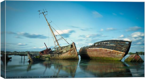 Tranquil Pin Mill Wrecks Canvas Print by Martin Day