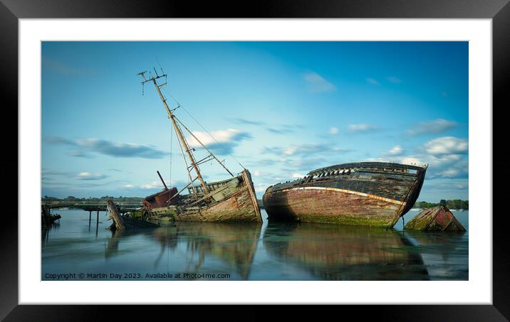 Tranquil Pin Mill Wrecks Framed Mounted Print by Martin Day