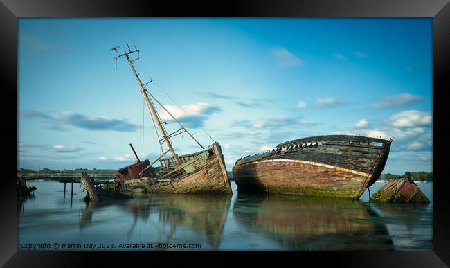 Tranquil Pin Mill Wrecks Framed Print by Martin Day