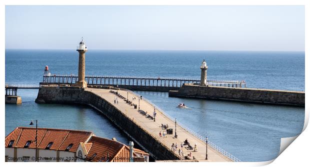 The Piers in Whitby harbour Print by Chris Yaxley