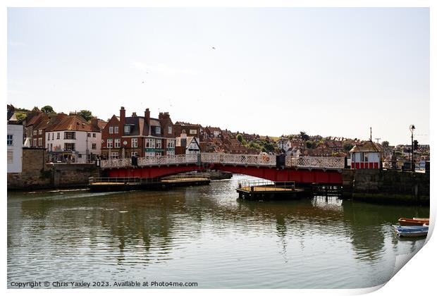 Swing bridge over the river in Whitby Harbour Print by Chris Yaxley