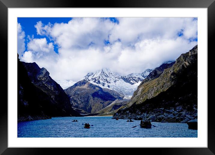 Boating on a Peruvian glacial lake Framed Mounted Print by Steve Painter