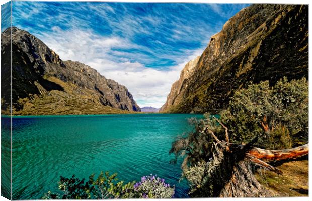 Turquoise lagoon in the high  Andes Canvas Print by Steve Painter