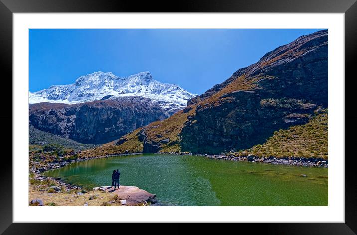 a turquiose blue glacial lagoon high in the Andes in Peru Framed Mounted Print by Steve Painter