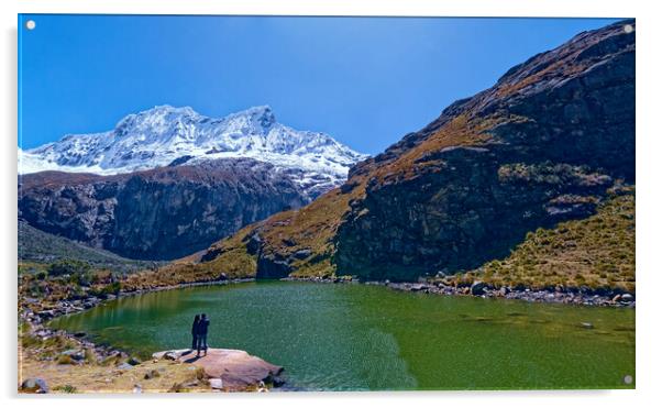 a turquiose blue glacial lagoon high in the Andes in Peru Acrylic by Steve Painter
