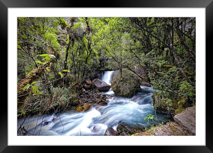 A waterfall in a sub tropical forest Framed Mounted Print by Steve Painter