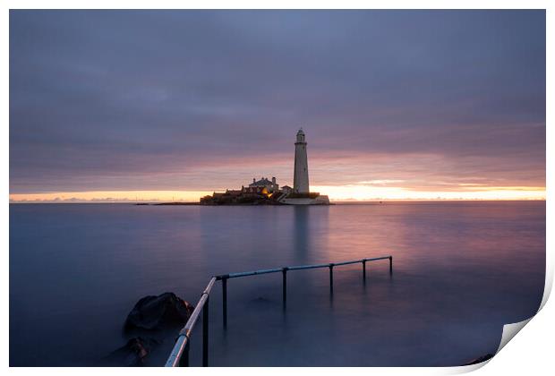 St Marys Lighthouse Sunrise Print by Steve Smith