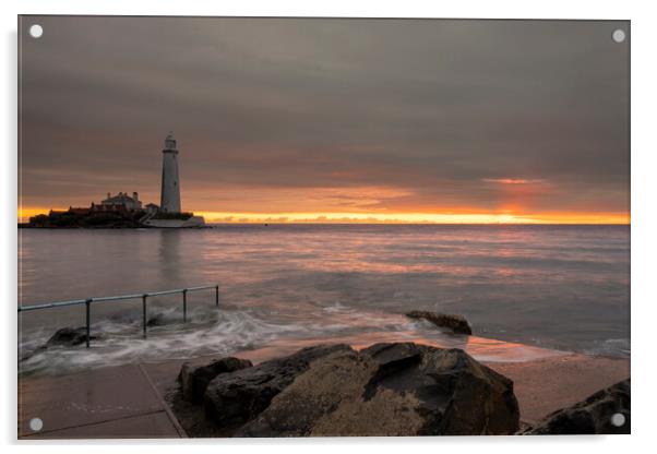St Marys Lighthouse Sunrise Acrylic by Steve Smith