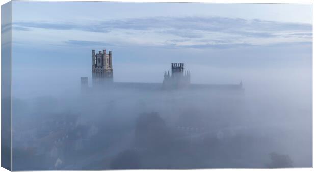 Misty dawn over Ely, 3rd September 2023 Canvas Print by Andrew Sharpe