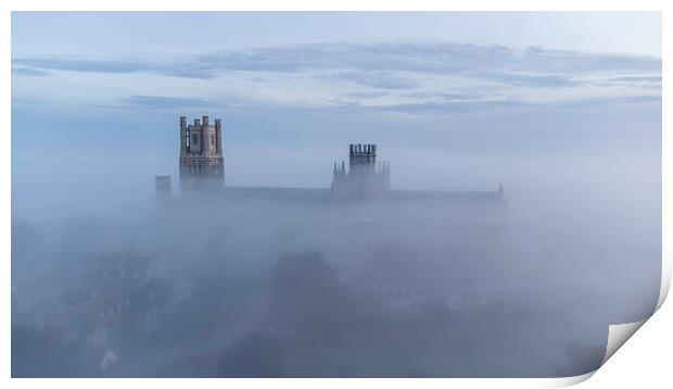 Misty dawn over Ely, 3rd September 2023 Print by Andrew Sharpe