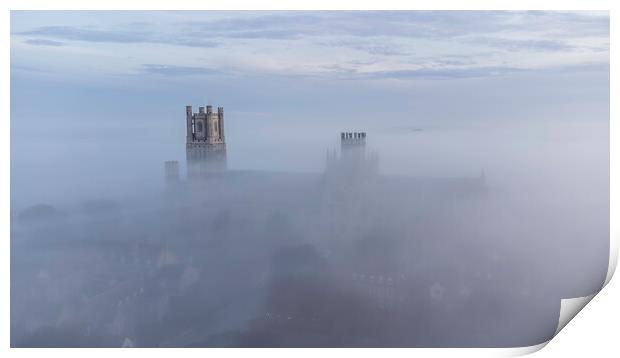Misty dawn over Ely, 3rd September 2023 Print by Andrew Sharpe