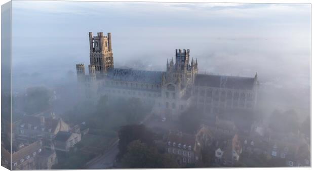Misty dawn over Ely, 3rd September 2023 Canvas Print by Andrew Sharpe