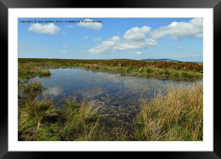 Pond on Cefn Bryn Ridge Gower Peninsula with cloud Framed Mounted Print by Nick Jenkins