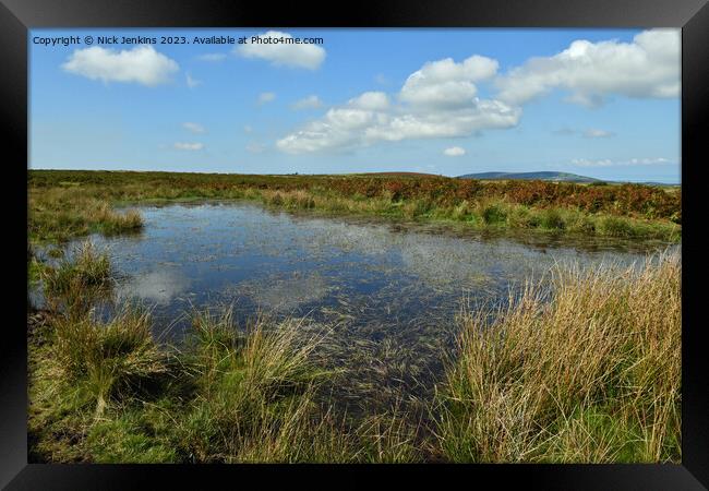 Pond on Cefn Bryn Ridge Gower Peninsula with cloud Framed Print by Nick Jenkins