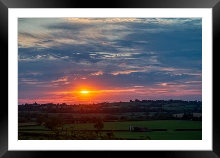 Sunset over Staverton Fields Framed Mounted Print by Helkoryo Photography