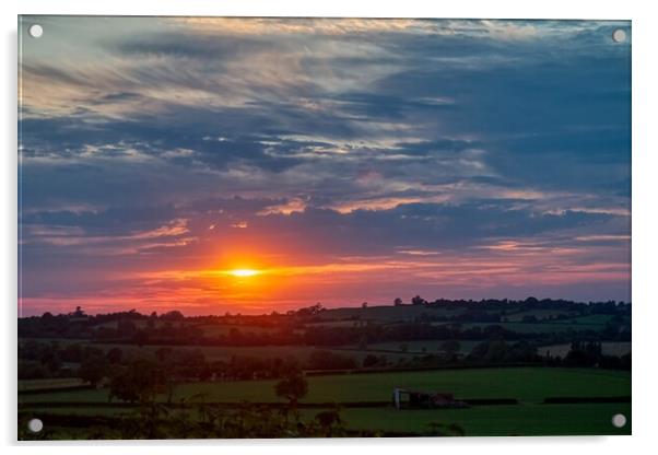 Sunset over Staverton Fields Acrylic by Helkoryo Photography