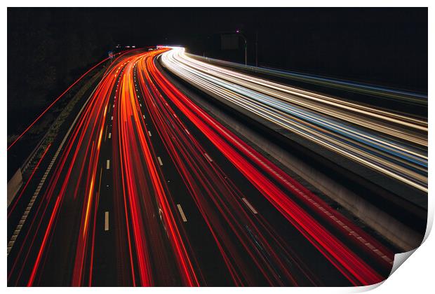 M1 Motorway Nightshot Print by Helkoryo Photography